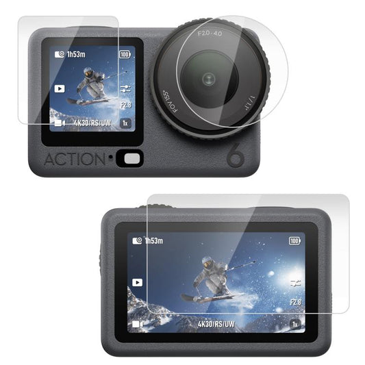 For DJI Osmo Action 6 / 6 Pro PULUZ Lens + Front and Back Screen Tempered Glass Film, Tempered Glass Film