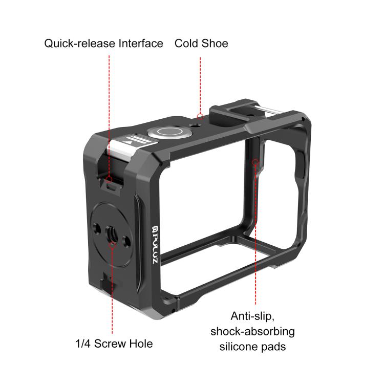 For DJI Osmo Action 6 PULUZ Metal Cage Frame with Cold Shoe, Metal Cage