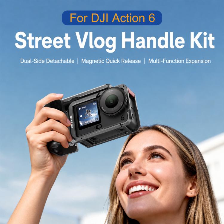 For DJI Osmo Action 6 PULUZ Metal Camera Cage Expansion Adapter with Handle Grip, For DJI Osmo Action 6