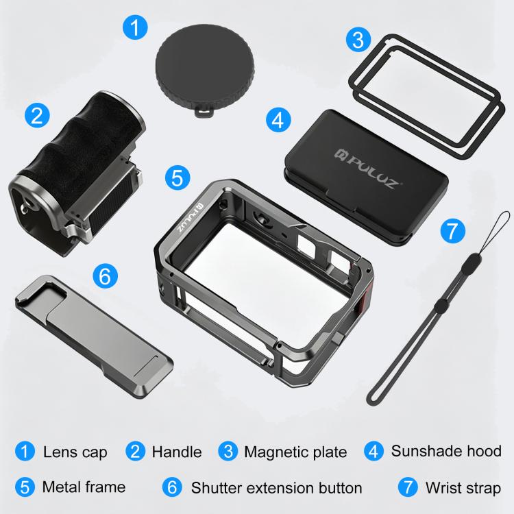 For DJI Osmo Action 6 PULUZ Metal Camera Cage Expansion Adapter with Handle Grip, For DJI Osmo Action 6