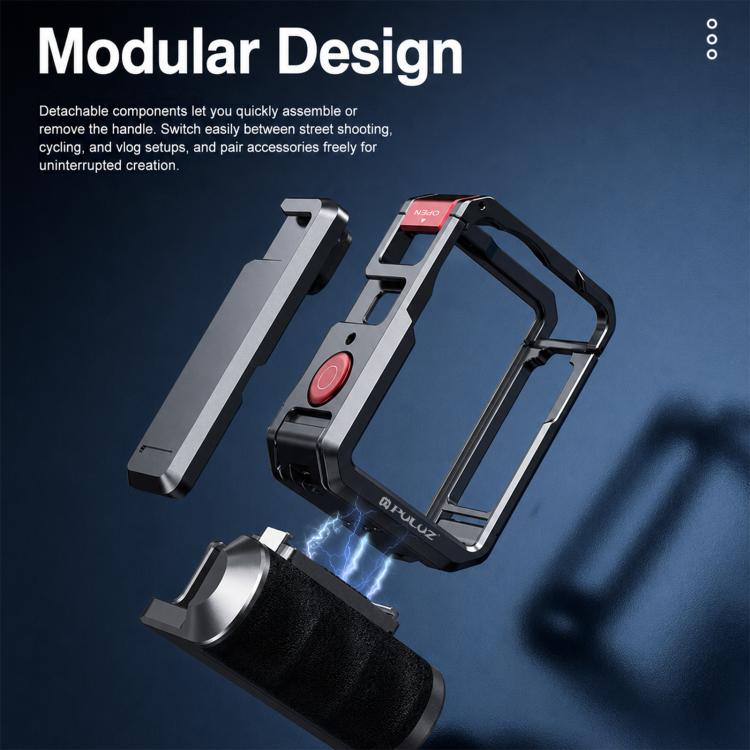 For DJI Osmo Action 6 PULUZ Metal Camera Cage Expansion Adapter with Handle Grip, For DJI Osmo Action 6