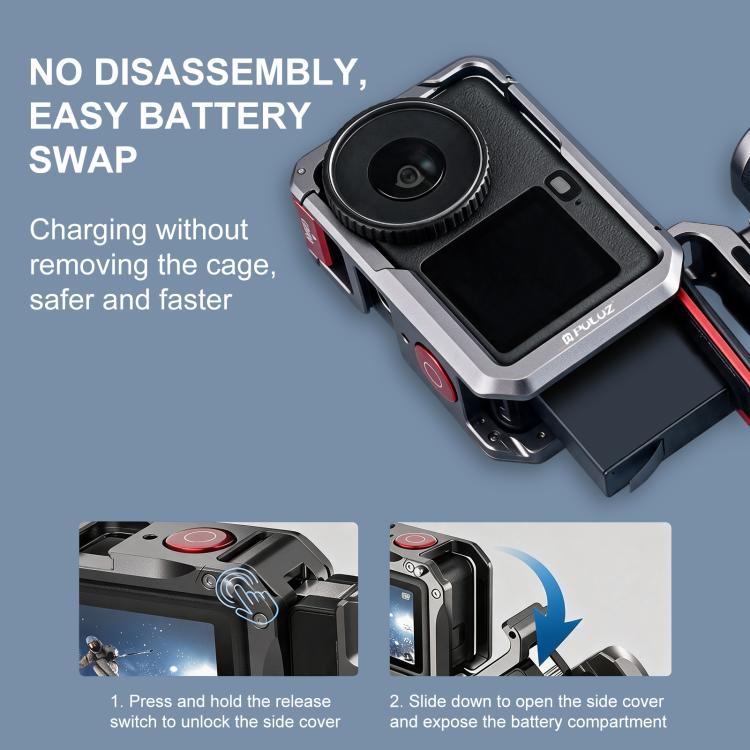 For DJI Osmo Action 6 PULUZ Metal Camera Cage Expansion Adapter with Handle Grip, For DJI Osmo Action 6