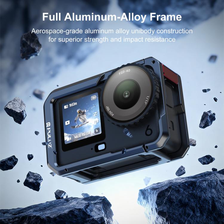 For DJI Osmo Action 6 PULUZ Metal Dual-Opening Camera Cage Expandable Frame with Silicone Lens Cap, Dual-Opening Cage