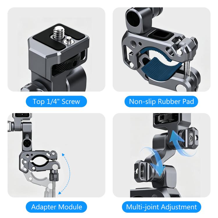 PULUZ Panoramic & Action Cameras Professional 3-Way Gimbal Motorcycles Bicycles Handlebar Aluminium Alloy Mount, Handlebar Aluminium Alloy Mount