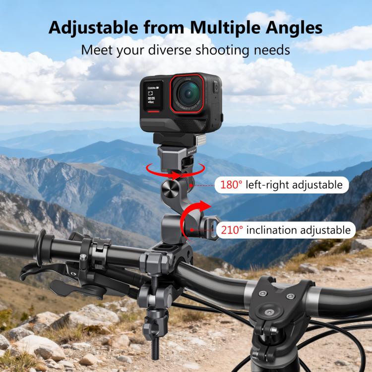 PULUZ Panoramic & Action Cameras Professional 3-Way Gimbal Motorcycles Bicycles Handlebar Aluminium Alloy Mount, Handlebar Aluminium Alloy Mount