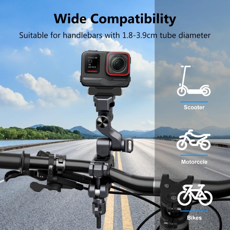 PULUZ Panoramic & Action Cameras Professional 3-Way Gimbal Motorcycles Bicycles Handlebar Aluminium Alloy Mount, Handlebar Aluminium Alloy Mount