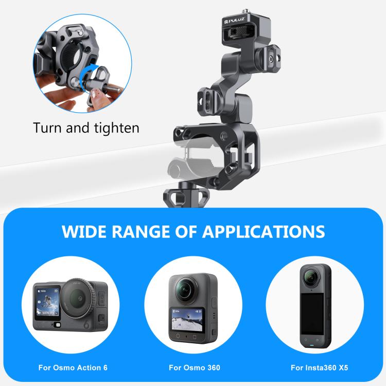 PULUZ Panoramic & Action Cameras Professional 3-Way Gimbal Motorcycles Bicycles Handlebar Aluminium Alloy Mount, Handlebar Aluminium Alloy Mount