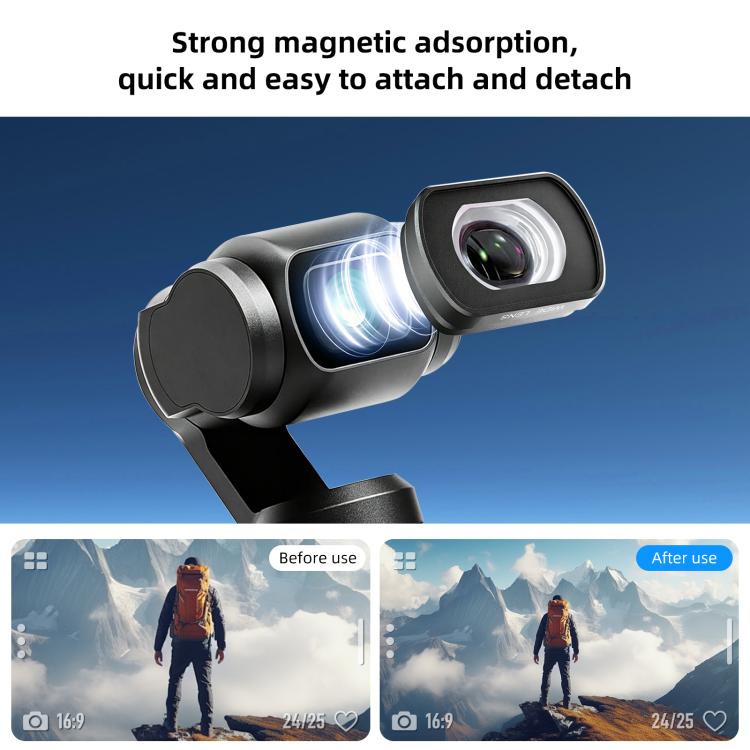 For DJI Osmo Pocket 4 / 3 Magnetic Wide-Angle Lens 112 Degree FOV Filter, PULUZ For DJI Osmo Pocket 4 / 3