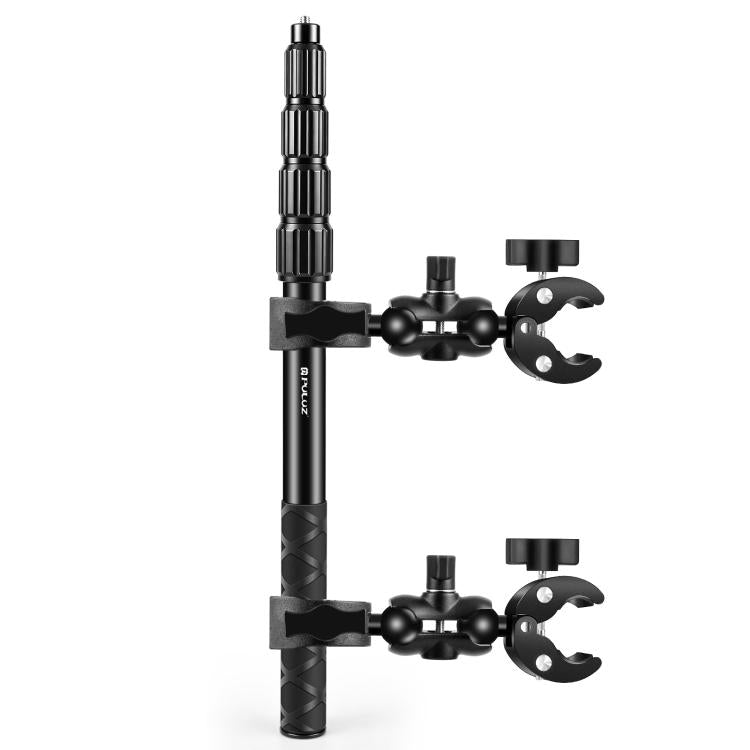 PULUZ Cycling Quick Release Bracket with 150cm Locking Selfie Stick Set, 2 x Dual-heads Crabs Clamps Handlebar Fixed Mount, Locking Selfie Stick