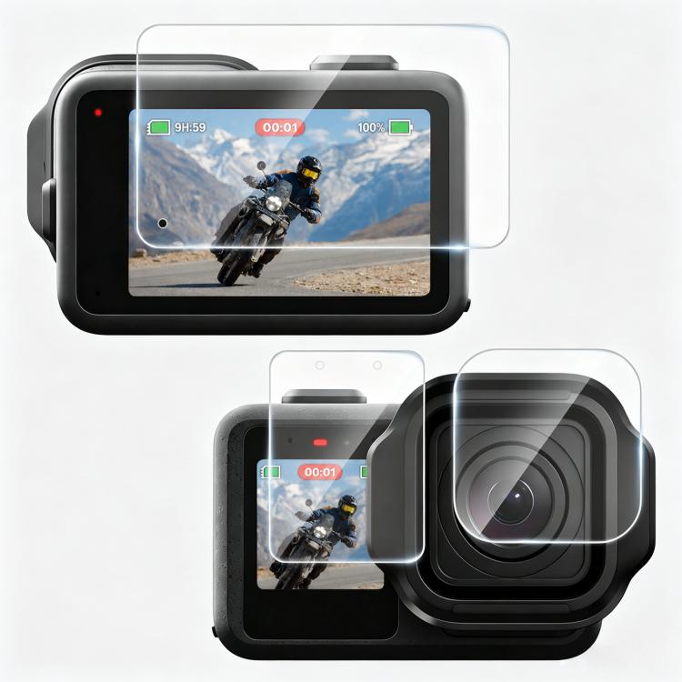 PULUZ Lens + LCD Display 9H 2.5D Tempered Glass Film for GoPro MISSION 1 / 1 Pro, For MISSION 1 / 1 PRO