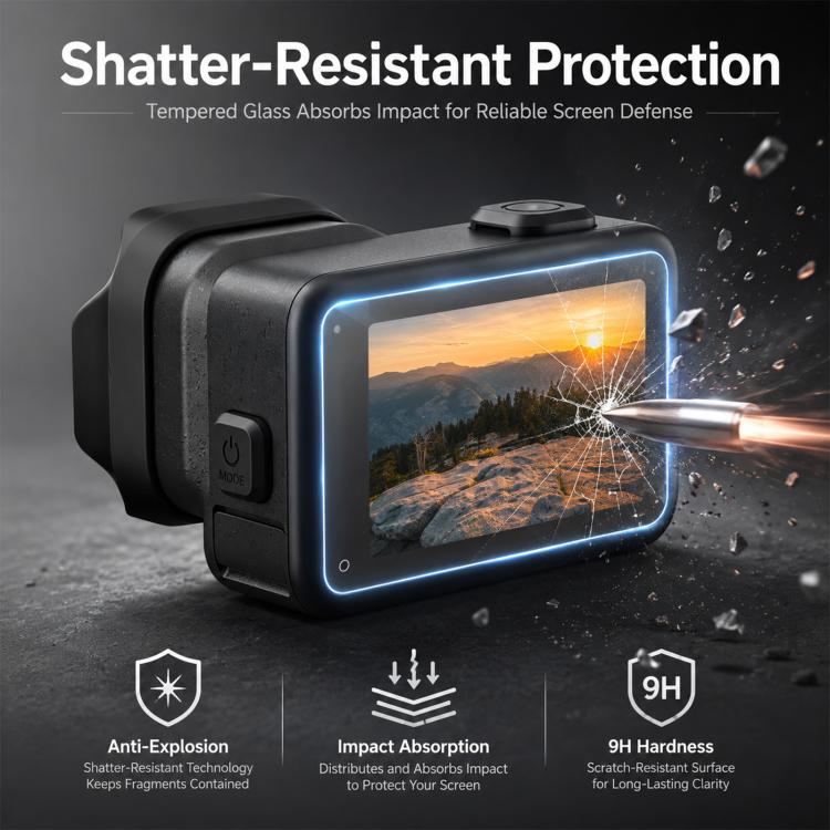PULUZ Lens + LCD Display 9H 2.5D Tempered Glass Film for GoPro MISSION 1 / 1 Pro, For MISSION 1 / 1 PRO