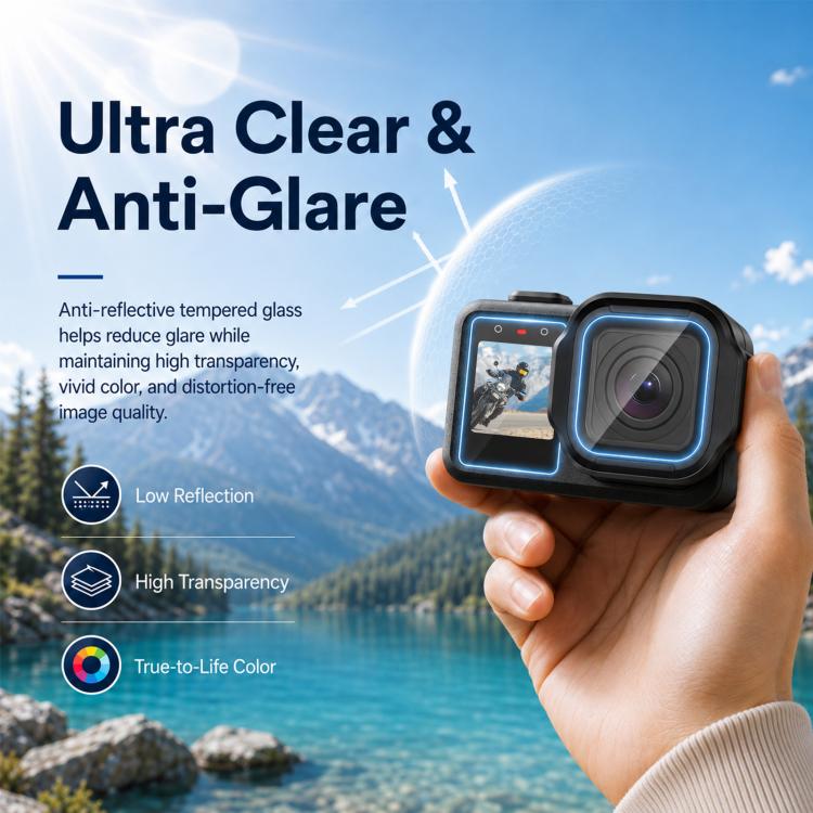 PULUZ Lens + LCD Display 9H 2.5D Tempered Glass Film for GoPro MISSION 1 / 1 Pro, For MISSION 1 / 1 PRO