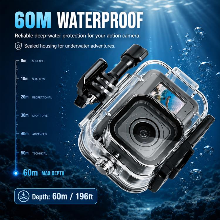 For GoPro MISSION 1 / 1 PRO PULUZ 60m Waterproof Housing Diving Protective Case with Anti-fog Sheets, For GoPro MISSION 1 / 1 PRO