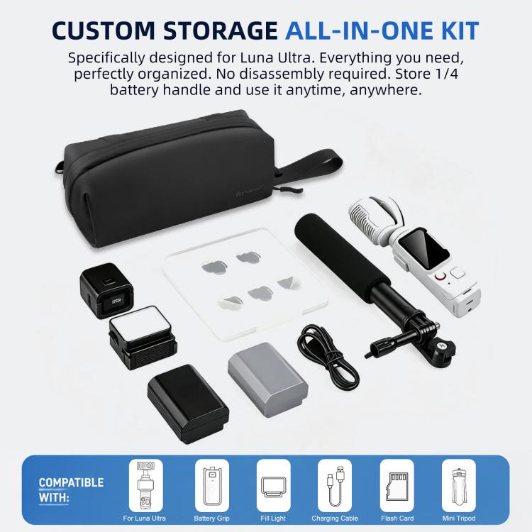 PULUZ Gimbal Camera Carrying Bag Crossbody Protective Multi-compartment Bag for DJI Osmo Pocket 4P / 4 / 3, Xtra Muse / Muse 2 Pro, Insta360 Luna Ultra / X5 / X4 / X3, Multi-compartment Bag