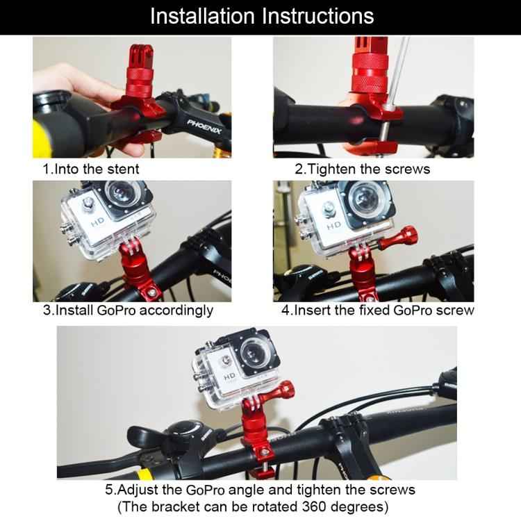 PULUZ 360 Degree Rotation Bike Aluminum Handlebar Adapter Mount with Screw for GoPro, Insta360, DJI and Other Action Cameras, China Stock (Red), China Stock (Blue), Handlebar Adapter Mount 1