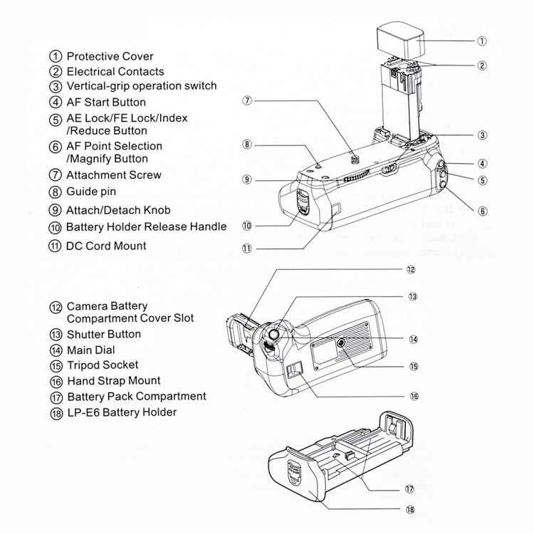 PULUZ Vertical Camera Battery Grip for Canon EOS 6D Mark II