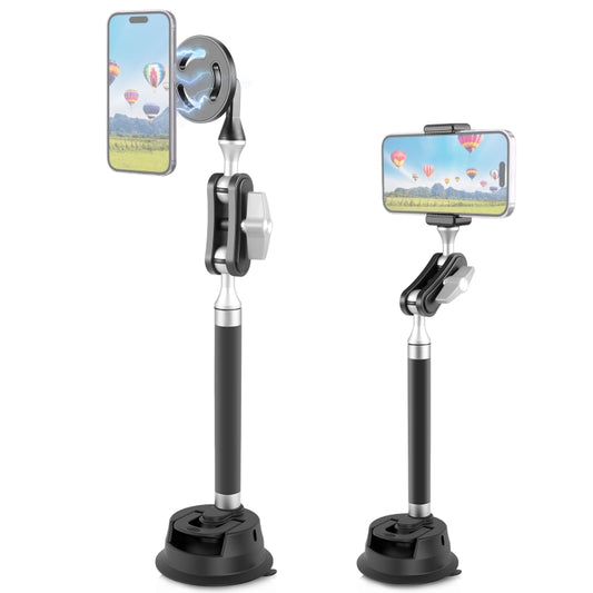 PULUZ Car Suction Cup Arm Mount Phone Tablet Magnetic Holder with Phone Clamp, Car Suction Cup Arm
