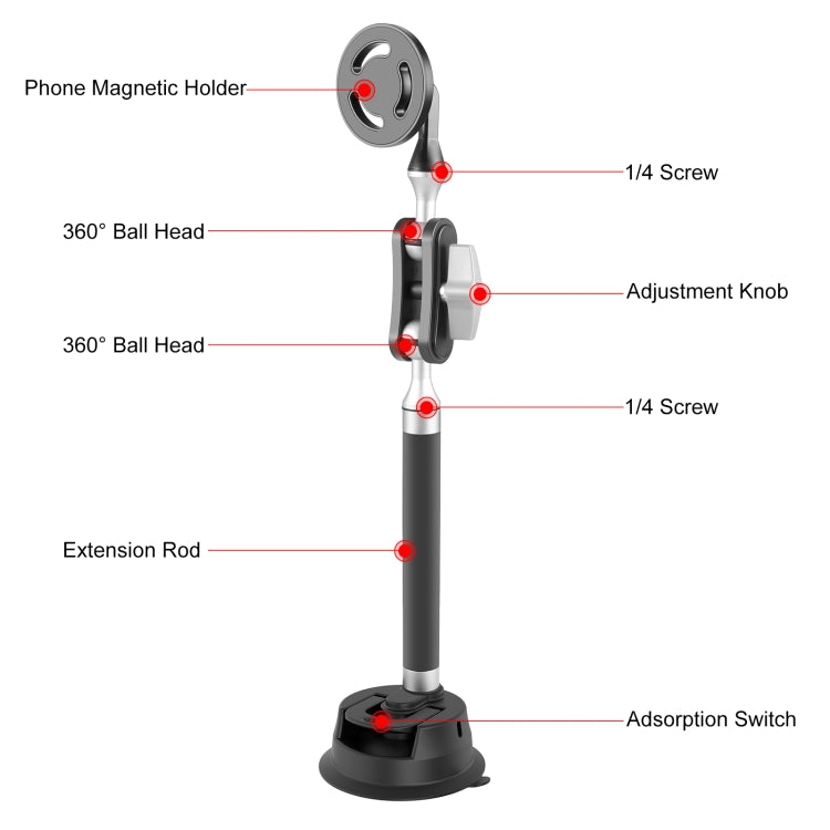 PULUZ Car Suction Cup Arm Mount Phone Tablet Magnetic Holder with Phone Clamp, Car Suction Cup Arm
