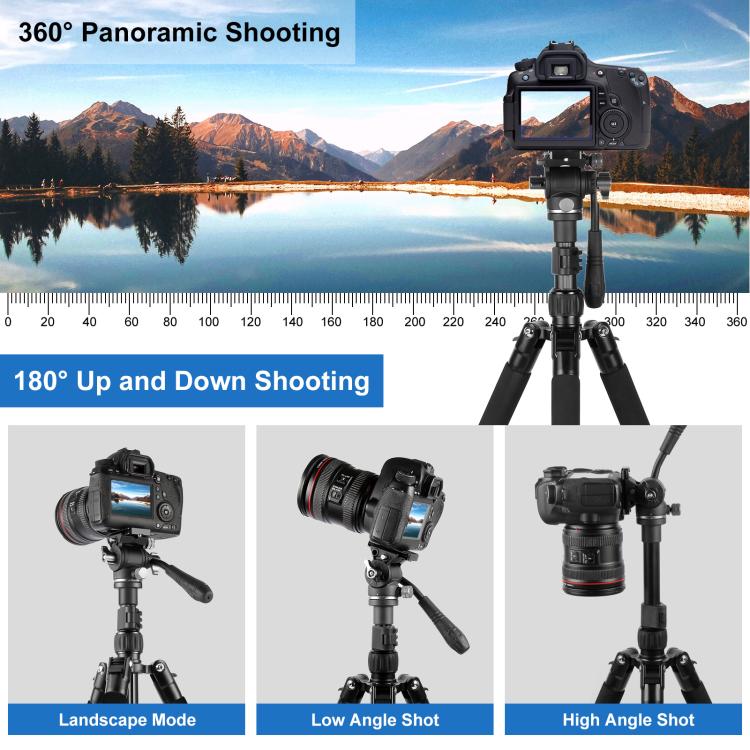 PULUZ 1.6m Reverse-Folding Professional Video Tripod with Fluid Drag Head, 1.6m Reverse-Folding