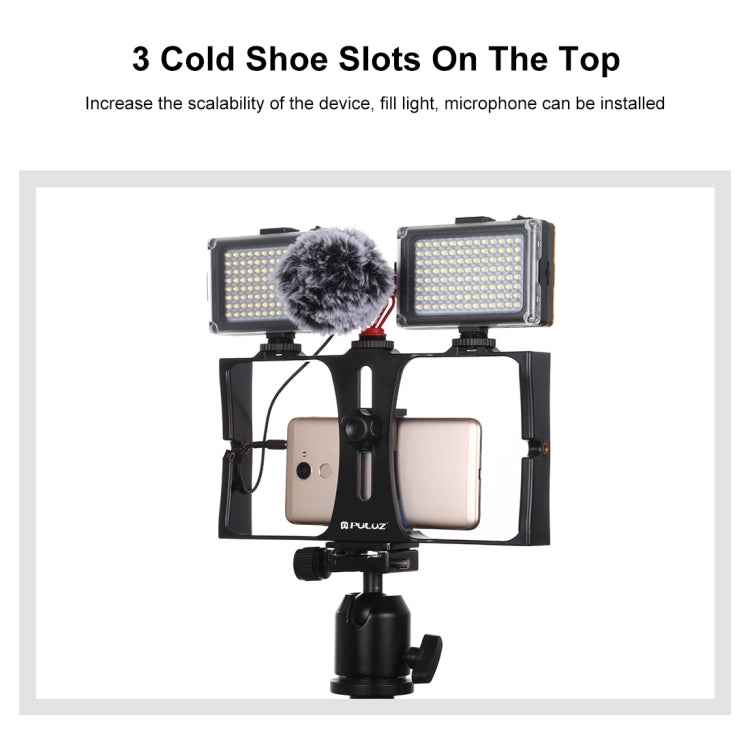 PULUZ Vlogging Live Broadcast Smartphone Video Rig Filmmaking Recording Handle Stabilizer Bracket for iPhone, Galaxy, Huawei, Xiaomi, HTC, LG, Google, and Other Smartphones