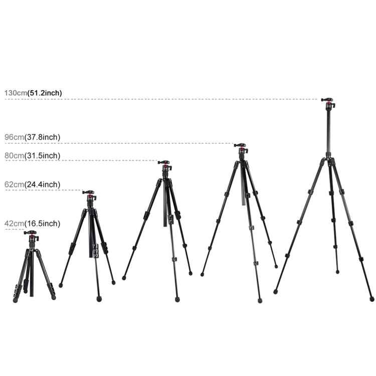 PULUZ 4-Section Folding Legs Metal  Tripod Mount with 360 Degree Ball Head for DSLR & Digital Camera, Adjustable Height: 42-130cm