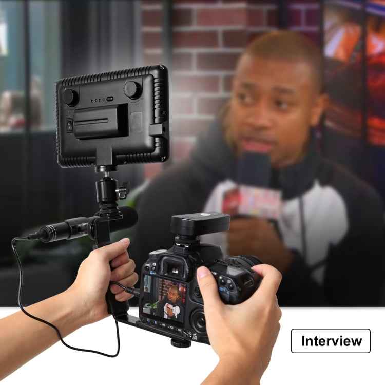 PULUZ L-Shape Bracket Handheld Grip Holder with Dual Side Cold Shoe Mounts for Video Light Flash, DSLR Camera
