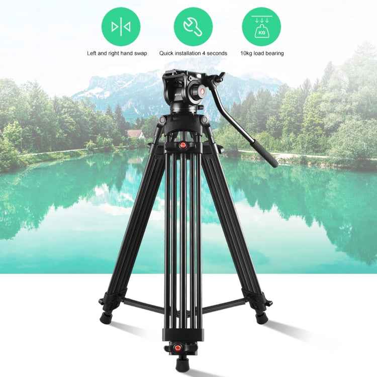 PULUZ Professional Heavy Duty Video Camcorder Aluminum Alloy Tripod with Fluid Drag Head for DSLR / SLR Camera, Adjustable Height: 80-160cm