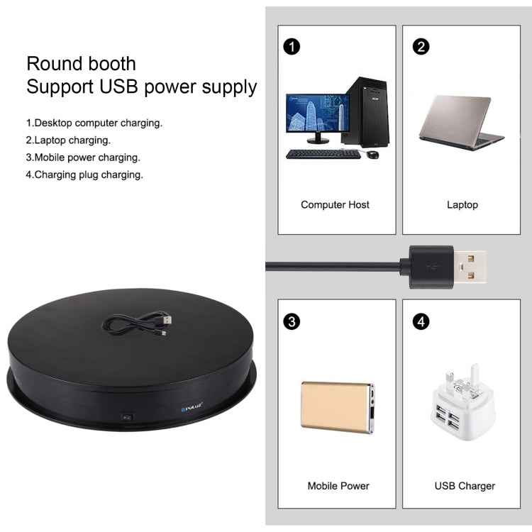 PULUZ 30cm USB Electric Rotating Turntable Display Stand Video Shooting Props Turntable for Photography, Load 10-20kg