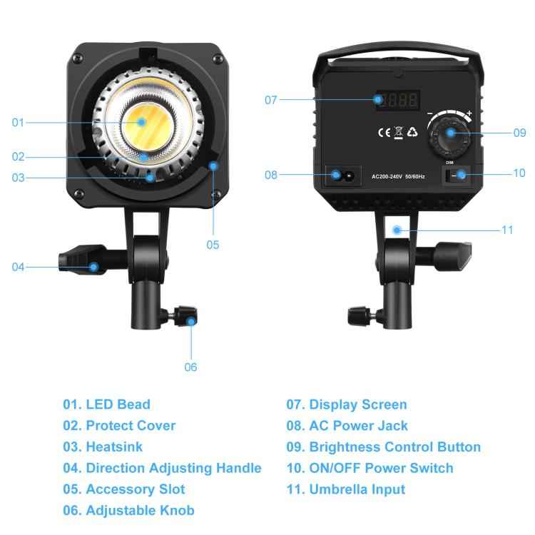 PULUZ 220V 120W Studio Video Light Dual Color Temperature Built-in Dissipate Heat System with Remote Control