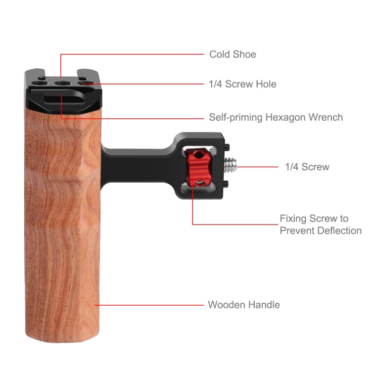 PULUZ 1/4 inch Screw Universal Camera Wooden Side Handle with Cold Shoe Mount for Camera Cage Stabilizer