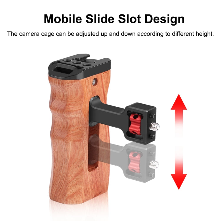 PULUZ 1/4 inch Screw Universal Camera Wooden Side Handle with Cold Shoe Mount for Camera Cage Stabilizer