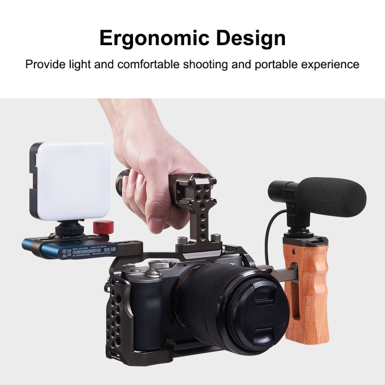 PULUZ 1/4 inch Screw Universal Camera Wooden Side Handle with Cold Shoe Mount for Camera Cage Stabilizer