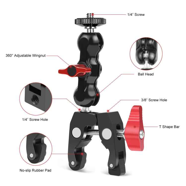 PULUZ Multi-function Magic Arm Ball Mount Clamp Crab Pliers Clip