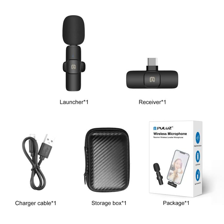 PULUZ Wireless Lavalier Noise Reduction Reverb Microphone for Type-C / USB-C Device, Support Phone Charging