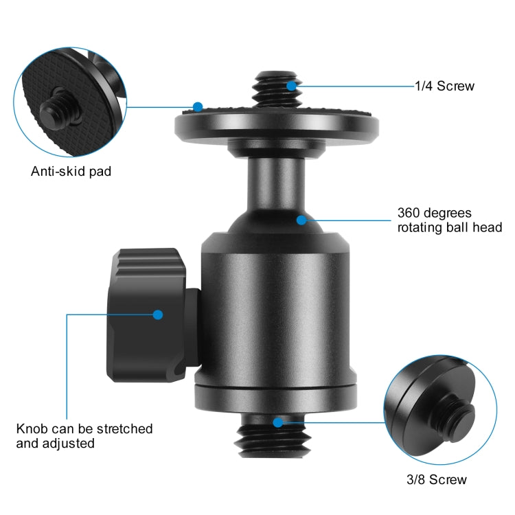 PULUZ 3/8 inch Outer Screw Metal Tripod Ball Head Adapter with Knob Lock