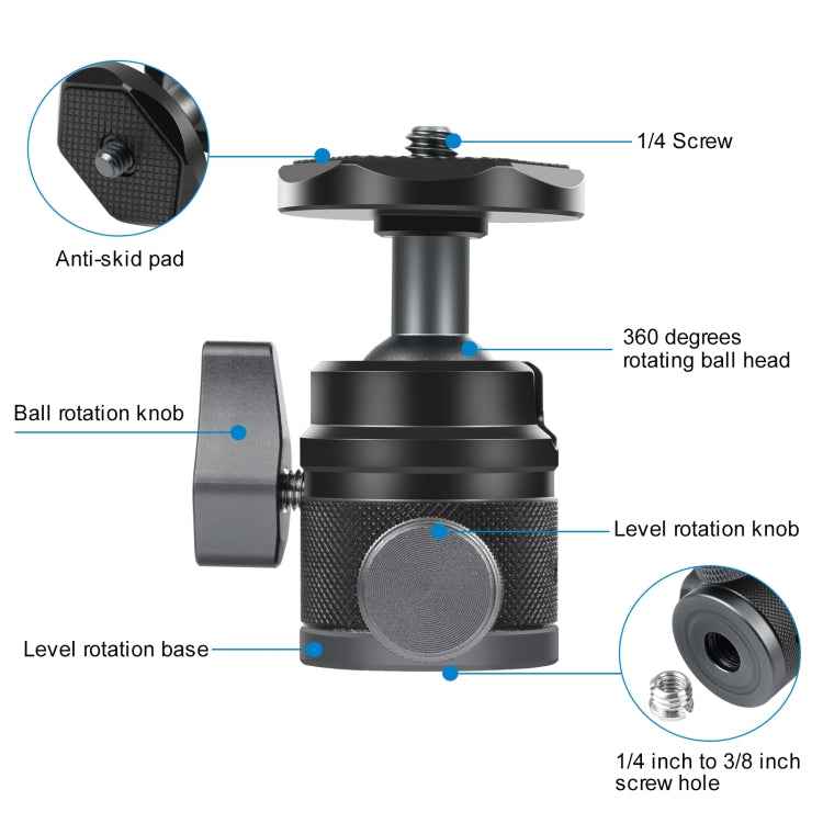 PULUZ 360 Panorama Aluminum Alloy Tripod Ball Head Adapter with Knob Lock