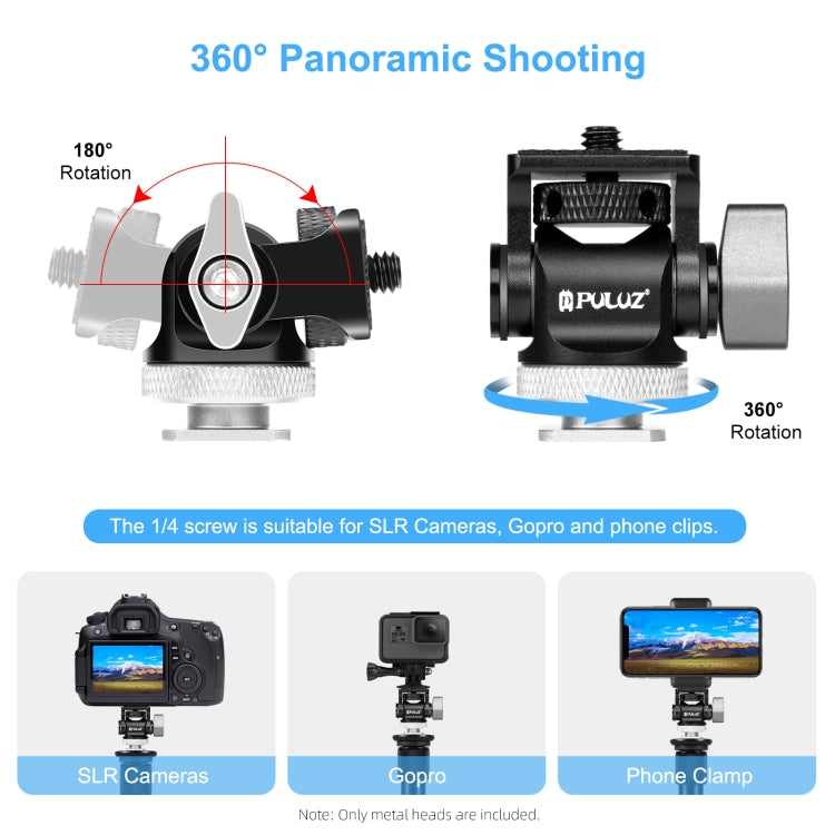 PULUZ Mini 180 Degree Swing Tripod Ball Head Cold Shoe Mount Adapter, Mini 180 Degree Ball Head(Silver), Mini 180 Degree Ball Head(Red)
