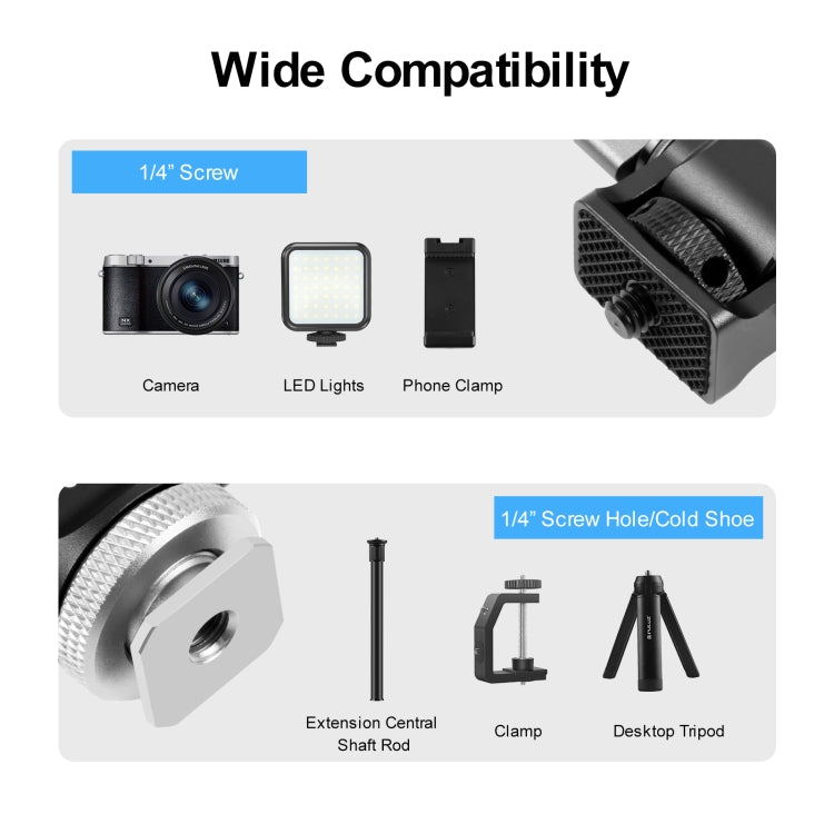 PULUZ Mini 180 Degree Swing Tripod Ball Head Cold Shoe Mount Adapter, Mini 180 Degree Ball Head(Silver), Mini 180 Degree Ball Head(Red)