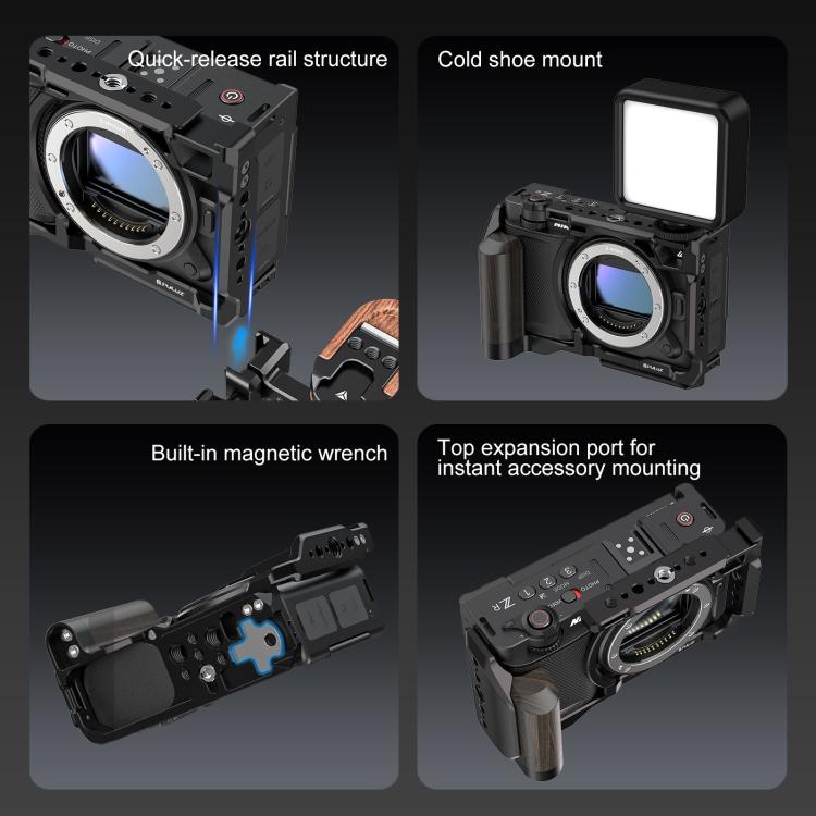 For Nikon ZR PULUZ Wood Handle Metal Camera Cage Expansion Frame, For Nikon ZR Cage