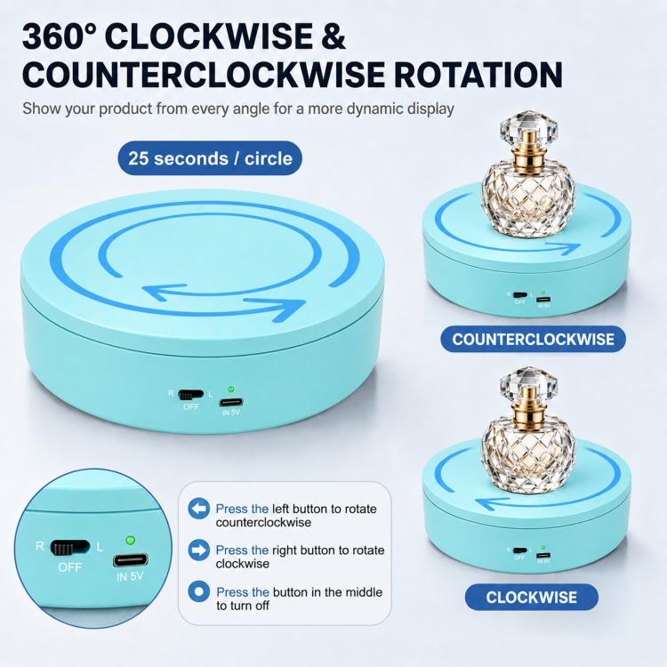 PULUZ 15cm Electric Rotating Display Turntable, 360 Degree Clockwise / Counterclockwise Props Turntable for Photography, Load 1-5kg, 15cm