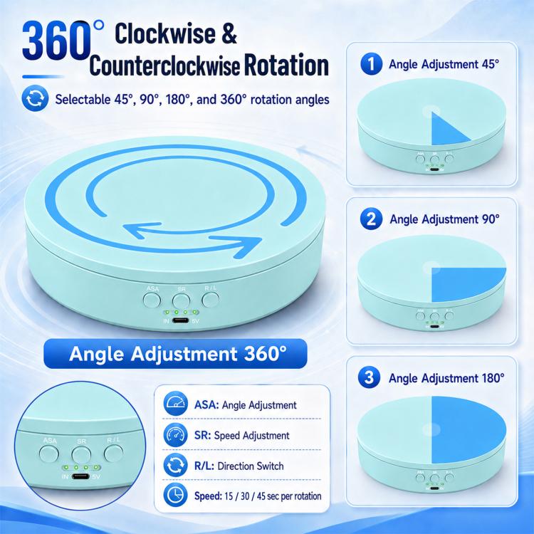 PULUZ 20cm Electric 360 Degree Rotating Display Stand Turntable, Speed / Angle / Direction Adjustable, Load 5-10kg, 20cm