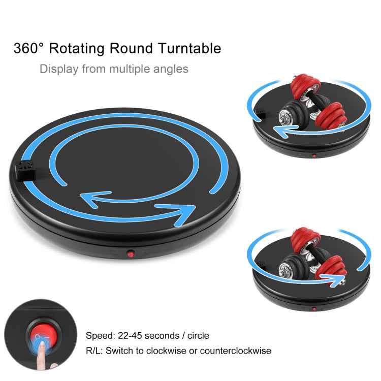 PULUZ 45cm Remote Control Adjusting Speed Rotating Turntable Display Stand with Power Socket, Black, Load 100kg