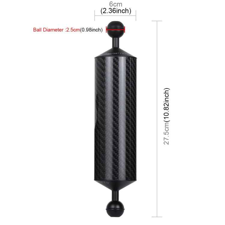 PULUZ 10.82 inch 27.5cm Length 60mm Diameter Dual Balls Carbon Fiber Floating Arm, Ball Diameter: 25mm, Buoyancy: 350g