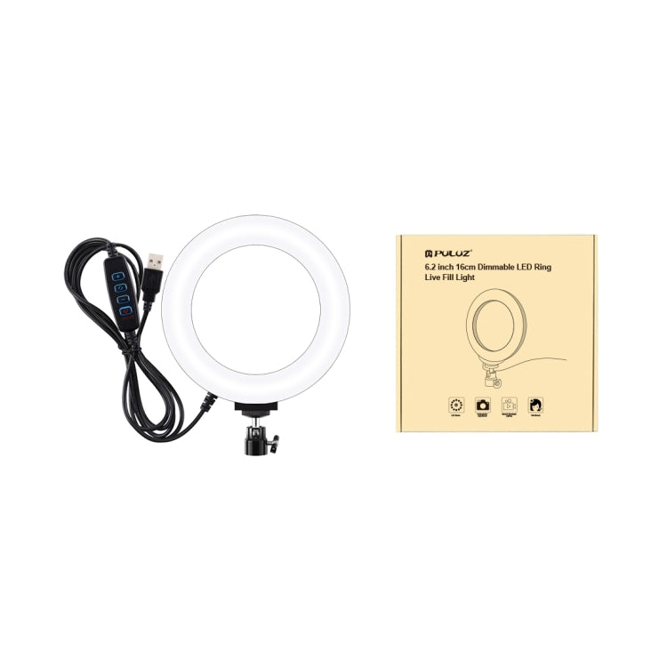 PULUZ 6.2 inch 16cm USB 3 Modes Dimmable LED Ring Vlogging Photography Video Lights with Tripod Ball Head