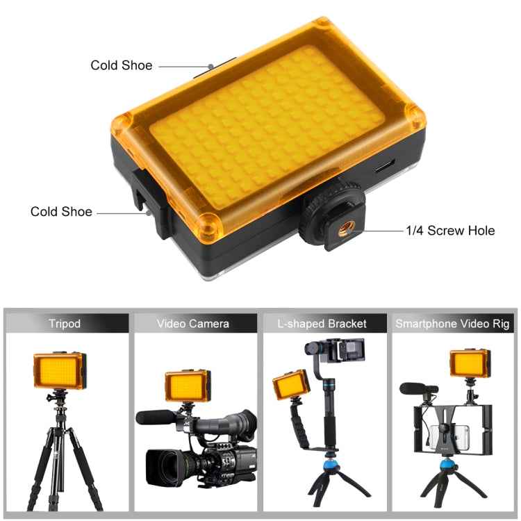 PULUZ Pocket 96 LEDs 860LM Professional Vlogging Photography Video & Photo Studio Light with White and Orange Magnet Filters Light Panel for Canon, Nikon, DSLR Cameras
