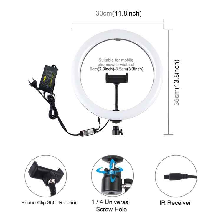 PULUZ 11.8 inch 30cm RGB Dimmable LED Ring Vlogging Selfie Photography Video Lights with Cold Shoe Tripod Ball Head & Phone Clamp (Pink)