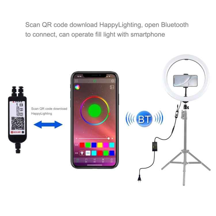 PULUZ 11.8 inch 30cm RGB Dimmable LED Ring Vlogging Selfie Photography Video Lights with Cold Shoe Tripod Ball Head & Phone Clamp (Pink)