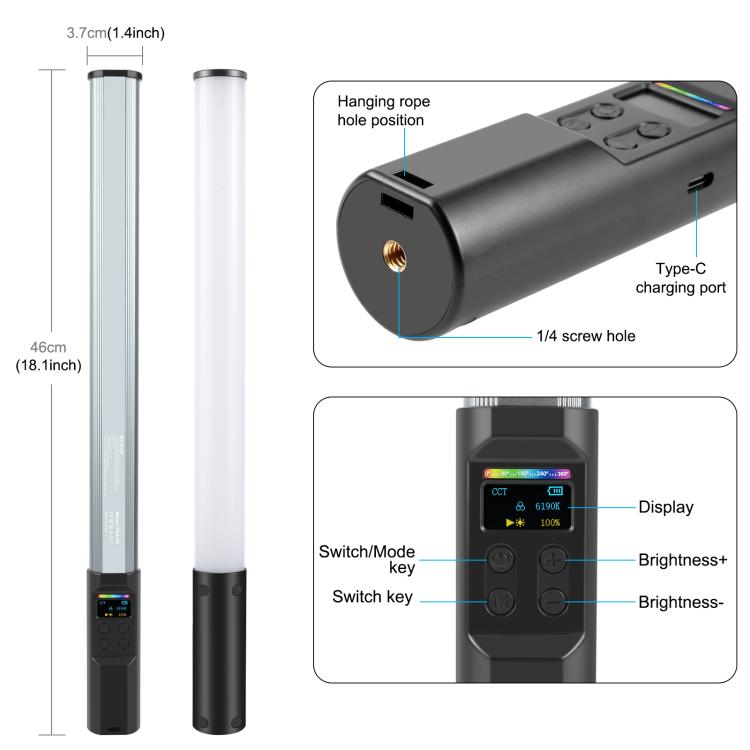PULUZ 132 LEDs Photo Handheld Stick Light Full Color RGB Fill Light, 132 LEDs RGB Fill Light