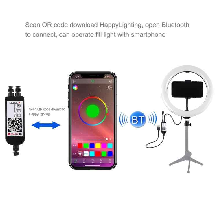 PULUZ 10.2 inch 26cm Curved Surface USB RGBW Dimmable LED Ring Vlogging Photography Video Lights with Tripod Ball Head & Remote Control & Phone Clamp