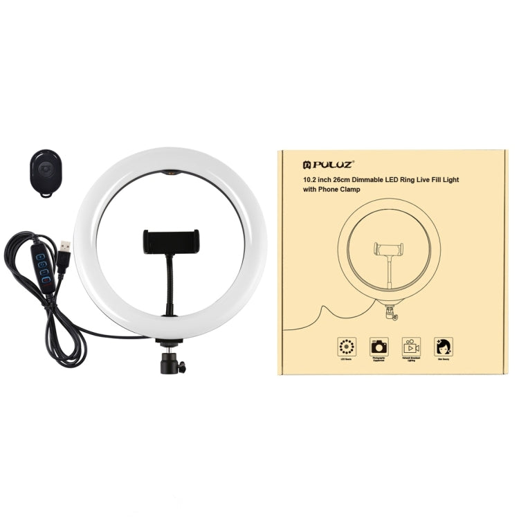 PULUZ 10.2 inch 26cm USB 3 Modes Dimmable Dual Color Temperature LED Curved Diffuse Light Ring Vlogging Selfie Photography Video Lights with Phone Clamp